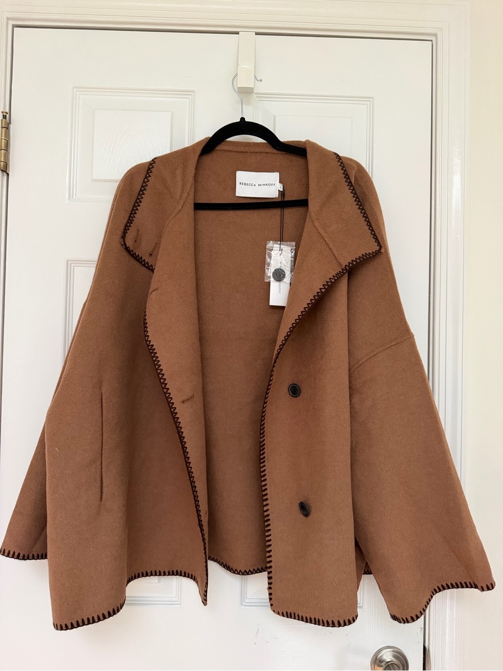 Rebecca Minkoff Camel Wool-Blend Cape with Contrast Stitching